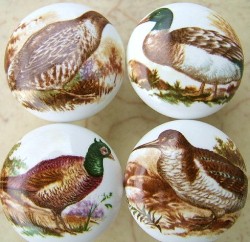 CERAMIC CABINET KNOB game BIRDS  grouse pheasant duck