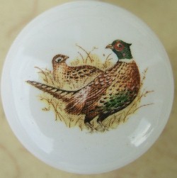 CERAMIC CABINET KNOB PHEASANT PHEASANTS 