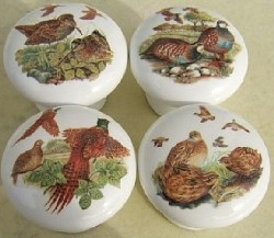 CERAMIC CABINET KNOB game BIRDS  grouse pheasant duck