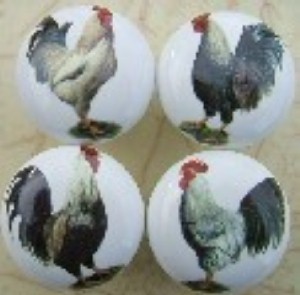 CERAMIC CABINET KNOB  grey rooster HEN chicken