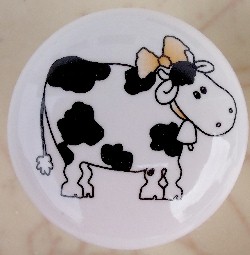 CERAMIC CABINET KNOB  HOLSTEIN COW HOLSTIEN