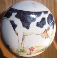 CERAMIC CABINET KNOB  HOLSTEIN COW HOLSTIEN