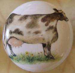 CERAMIC CABINET KNOB  cow  folksie