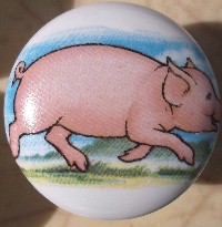 CERAMIC CABINET KNOB  PIG PIGS SWINE