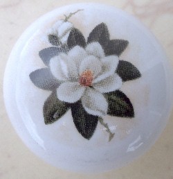 CERAMIC CABINET DRAWER PULL KNOB  MAGNOLIA flower