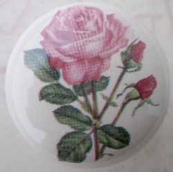 CERAMIC CABINET KNOB  pink ROSE ROSES flower