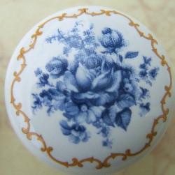 Cabinet Knob blue delft roses flower pull