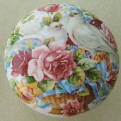 CERAMIC CABINET pull KNOB  blue ROSE ROSES DOVES flower