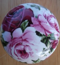 CERAMIC CABINET pull KNOB  PINK RED ROSE ROSES flower