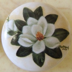 CERAMIC CABINET DRAWER PULL KNOB  MAGNOLIA flower