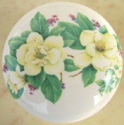 CERAMIC CABINET DRAWER PULL KNOB  MAGNOLIA flower