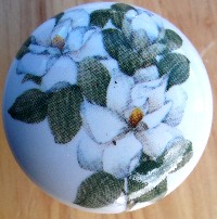 CERAMIC CABINET DRAWER PULL KNOB  MAGNOLIA flower