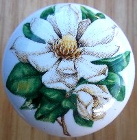 CERAMIC CABINET DRAWER PULL KNOB  MAGNOLIA flower