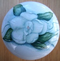 CERAMIC CABINET DRAWER PULL KNOB  MAGNOLIA flower