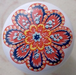 Cabinet Knob Orange Flower