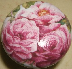 Cabinet pull Knob Pink Rose Bouquet flower
