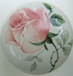 CERAMIC CABINET KNOB  pink ROSE ROSES flower