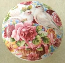 CERAMIC CABINET pull KNOB  PINK ROSE ROSES DOVES flower