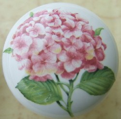 Cabinet Knob pink Hydrangea pulls flower