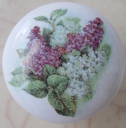 Cabinet Knob Purple white Lilacs pulls flower