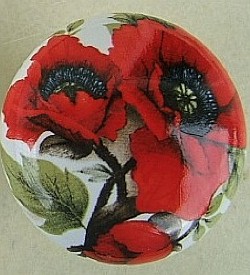 Cabinet Knob Lg Red Poppy FLOWER