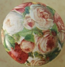 Cabinet pull Knob Pink Yellow Rose flower