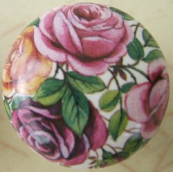 Cabinet Knob Pink Yellow Rose flower