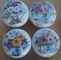 Cabinet Knobs w/Coffee Cups Flowers pulls flower