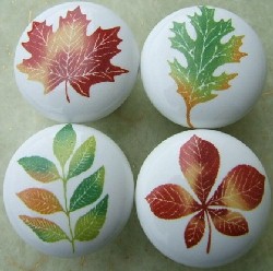 CERAMIC CABINET DRAWER PULL KNOB  AUTUMN LEAVES