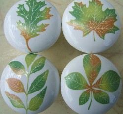 CERAMIC CABINET DRAWER PULL KNOB  AUTUMN LEAVES