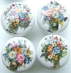 Cabinet Knobs w/Coffee Cups Flowers pulls flower