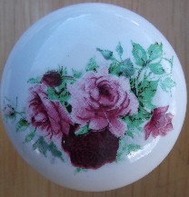 CERAMIC CABINET KNOB  PINK RED maroon ROSE ROSES flower