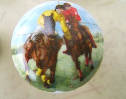 CERAMIC CABINET KNOBS KNOB HORSE POLO PLAYING