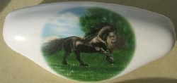 CERAMIC CABINET KNOBS KNOB DRAWER PULL HORSE  BLANKET FREISIAN