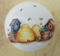 Cabinet Knob 3 Beehive and birdhouse