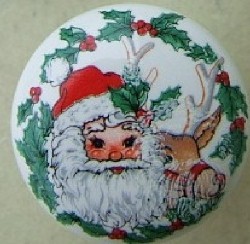 Cabinet Knob Santa and Holly