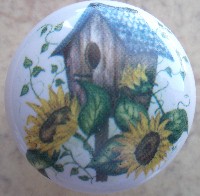 Cabinet Knob Birdhouse &amp; Sunflowers