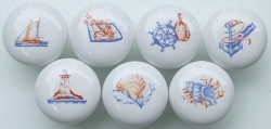 CERAMIC CABINET KNOB KNOBS  NAUTICAL SYMBOLS ANCHOR SEXTANT SAIL SHIP available at mariansceramics.com