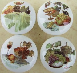 Ceramic cabinet knobs grapes wine glasses