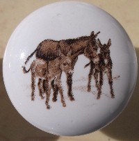 CERAMIC CABINET KNOB KNOBS  WILDLIFE DONKEY BURRO